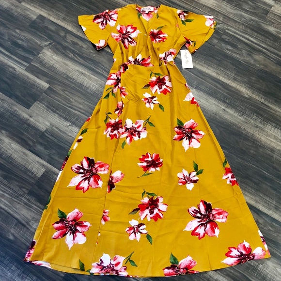 yellow dress with red flowers